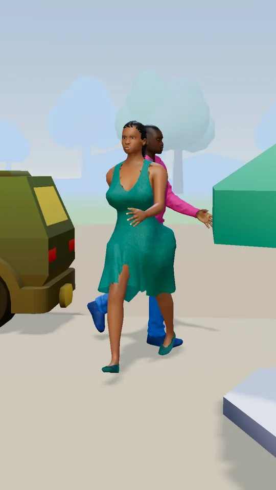 Sims walking between the stalls at Balogun Market