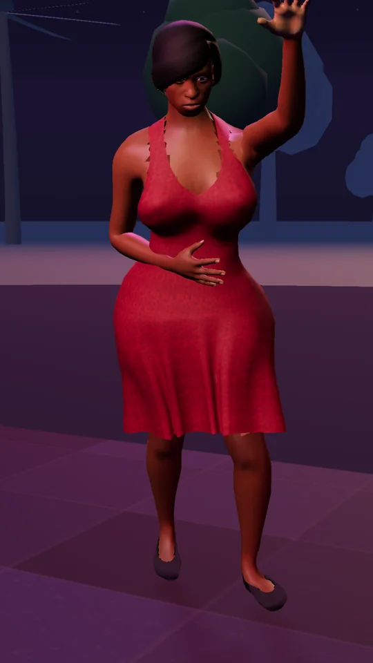 A Sim dancing in a nightclub under coloured lights
