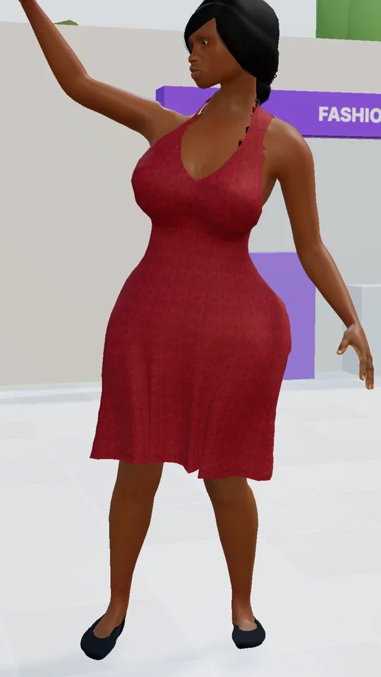A Sim waving inside a bright shopping mall