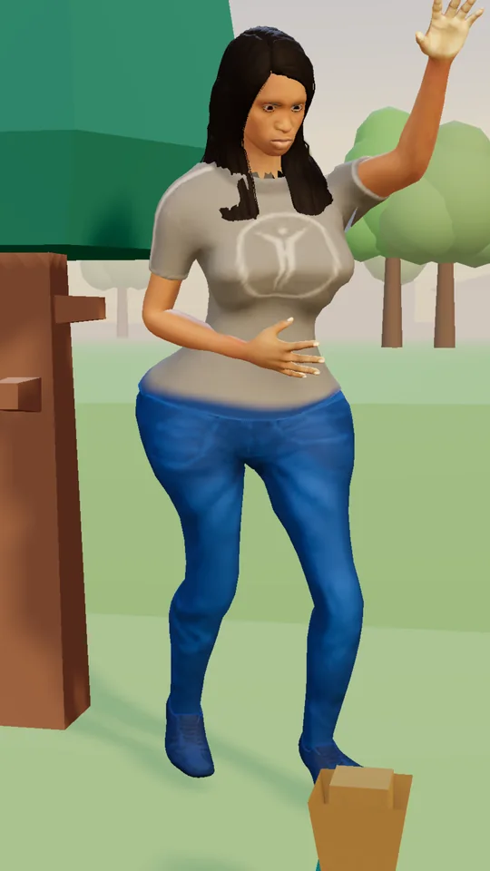 A Sim dancing on the grass at Freedom Park in the late afternoon