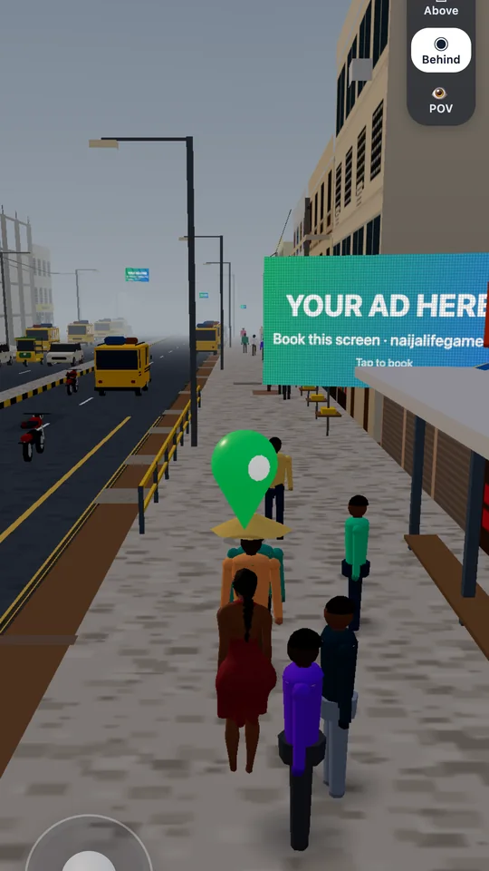 A Sim walking down a busy Naija street